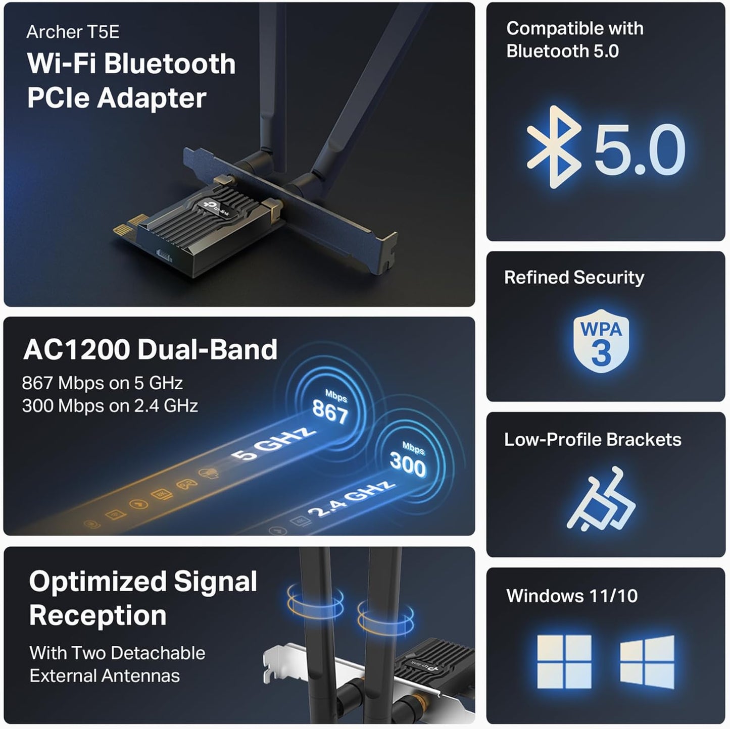 TP-Link Tarjeta WiFi PCIe para PC de escritorio - Archer T5E AC1200
