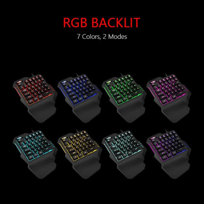 Teclado RedThunder para juegos con una mano RGB retroiluminado 35 teclas portátil Mini teclado