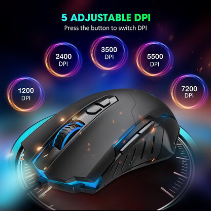 Mouse Gamer USB 7200 DPI, 7 Botones programables, RGB - WEEMSBOX
